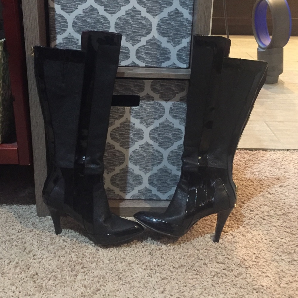 Black leather and patent boots